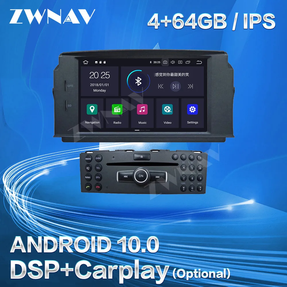64GB DSP Carplay For MERCEDES BENZ C Class C180 C200 C230 W204 Android 10 Screen GPS Navi Audio Stereo Radio Recorder Head Unit