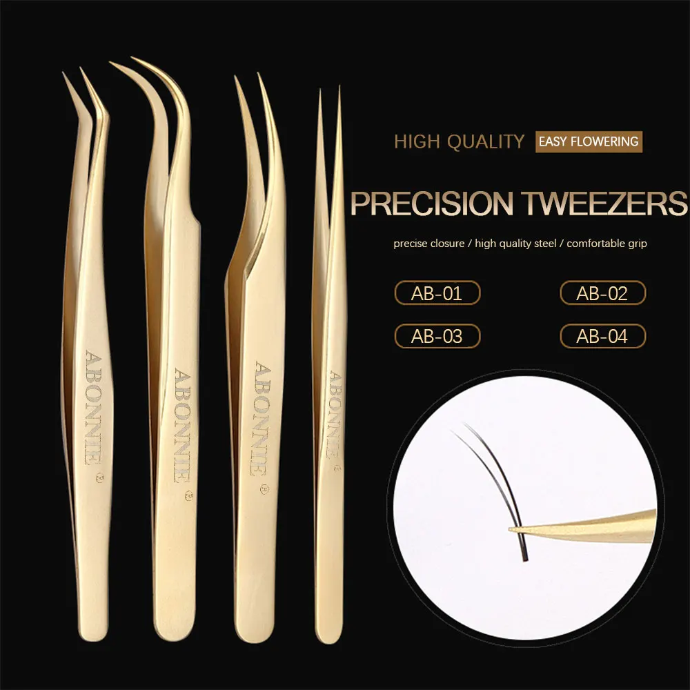 Abonnie Special Golden Tweezers for Beauty Makeup Tools Various Self