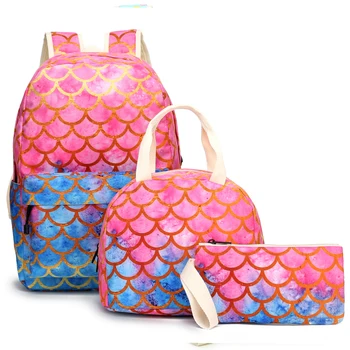 

3pcs/set Children Backpack Mermaid Mochila Feminine Computer Bags Schoolbag+ Pencil Bag+Lunch Bag Sets Bags For Gilrs
