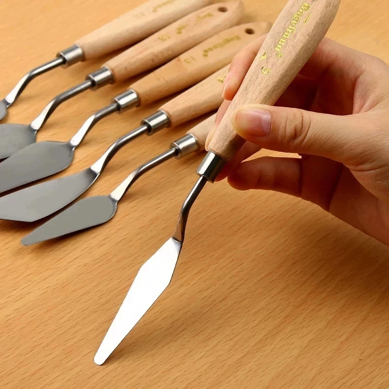 Stainless Steel Palette Scraper Knife Various Sizes Draw Spatula Flexible Blades For Watercolor Oil Gouache Artist Paint Tool painting scraper