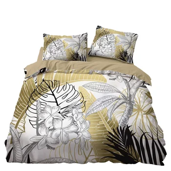 

Bohemian Sketch Monstera Bedding Set Bedroom Decor Golden Bedspread Microfiber Hypoallergenic Zipper 1PC Duvet Cover Pillowcase