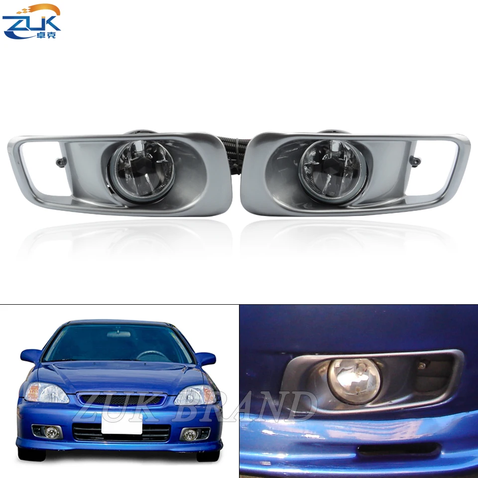 ZUK For Civic 1999 2000 EK EM JDM Car Front Bumper Fog Light Lamp Upgrade Kit With Wire Harness Switch Accessories Package | Автомобили и