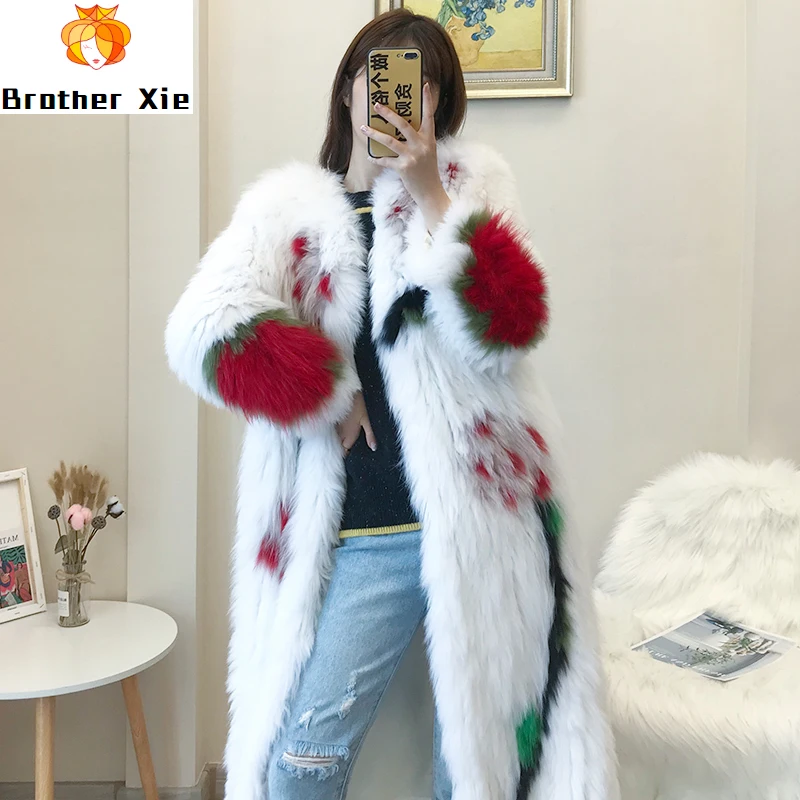 

Real Fur Coat Female Long Vintage Print 100% Fox Fur Jacket Women Korean 2020 Korean Thick Warm Shearing Coats Fur Top Hiver 191