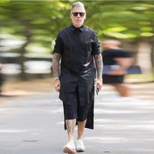 Темно-черный короткое спереди и длинное супер рубашка с длинным рукавом Большие размеры рубашка личность халат куртка для маленьких мальчиков мужской ленивый ветер