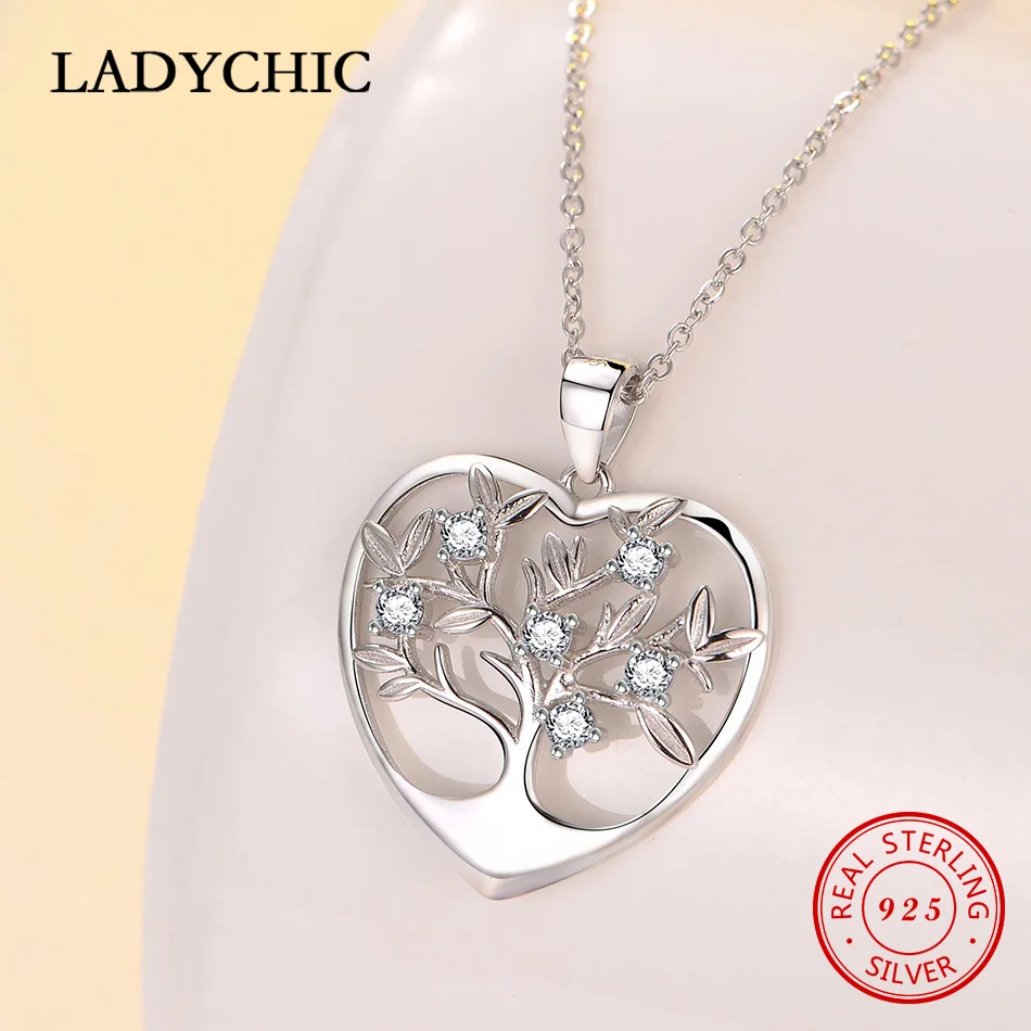 Tree 3 LADYCHIC, классический, 925 пробы, серебряный, дерево жизни, круглый кулон для женщин, мама, прозрачный, CZ, массивное ожерелье, хорошее ювелирное изделие, LNS1041 - Окраска металла: Tree 3