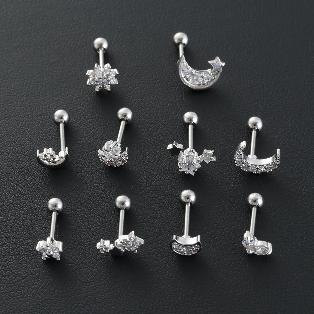 1 шт. CZ треугольник Tragus Daith Helix Rook нострилы для пирсинга маленький цветок луна