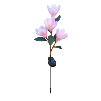 

Magnolia Flower Shape With Switch Inserting Lawn Lamp Solar Powered Outdoor Yard 4 LEDS Landscape Light Garden Lighting