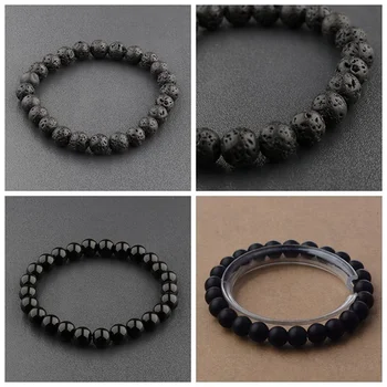 

4mm/6mm/8mm/10mm Minimalist Power Yoga Mala Bracelets Black Natural Lava Stone Bright Matte Onyx Gift Men Women