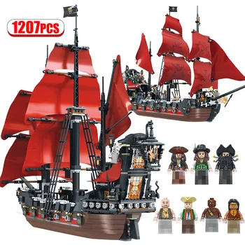 

1270PCS Caribbean Pirate Sailing Ship Building Blocks For Lepining Queen Anne Revenge Boat 3D Model DIY Bricks Toys For Kids