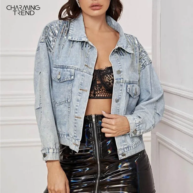 Женская джинсовая куртка синее пальто свободное 2020 модное с длинным рукавом