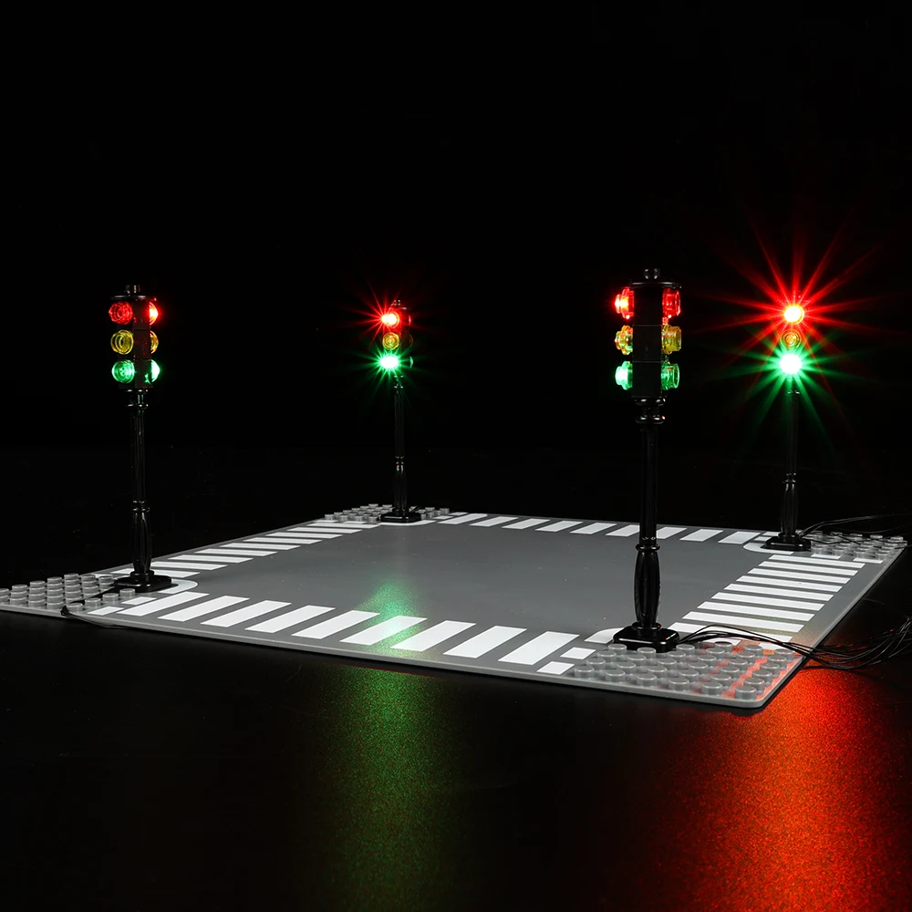 Building Blocks RGB LED Street Traffic Signal Light For Block City Series Bricks 