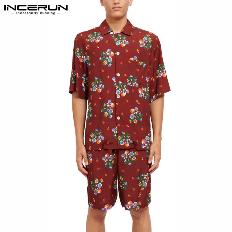 INCERUN Summer Printed Suits Men Hawaiian Vocation Sets Casual Short Sleeve Lapel Blouse Loose Shorts 2 Pieces Streetwear S-5XL7 INCERUN Summer Printed Suits Men Hawaiian Vocation Sets Casual Short Sleeve Lapel Blouse Loose Shorts 2 Pieces Streetwear S-5XL7