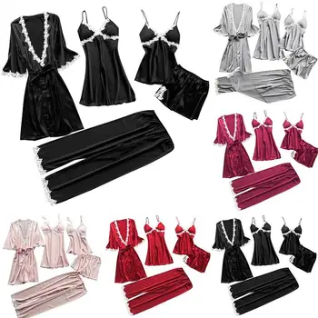 

5Pcs Sexy Sleepwear Set Women Sexy Women's Robe & Gown Sets Lace Bathrobe/Nightdress/Pants/Shorts Set Femme Nightwear Sleepwear