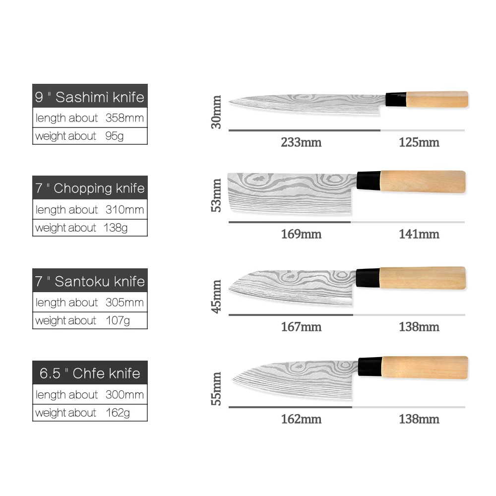 Дамасские кухонные ножи в японском стиле 4Cr14 из нержавеющей стали с деревянной ручкой 6," Chef 7" Santoku " разделочный 9" нож сашими