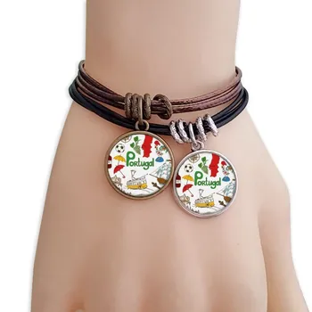 

Portugal Landscap Animals National Flag Bracelet Double Leather Rope Wristband Couple Set