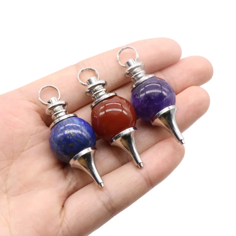 1pc Natural Stone Crystal Red Agate Lapis Lazuli  Amethyst Circular Cone Charm Fortune-telling Pendulum Dowsing Divination