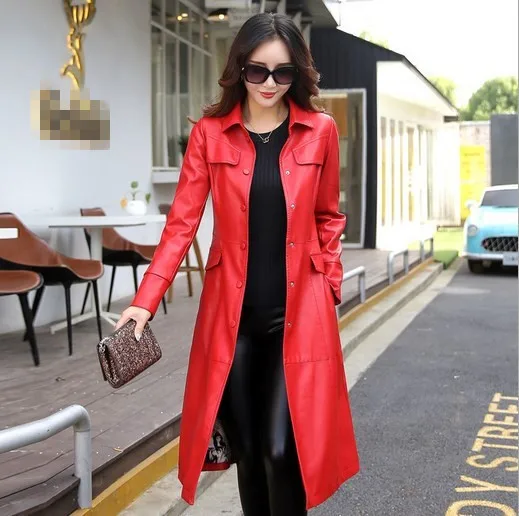 Red faux leather trench coat Clearance