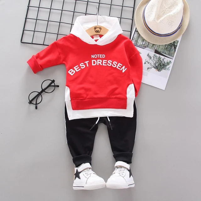 Spring Autumn Children Cotton Clothing Suit Baby Boys Girls Clothes Kids Sport Hoodies Pants 2Pcs/Sets Fahion Toddler Tracksuits XH zimu F Red