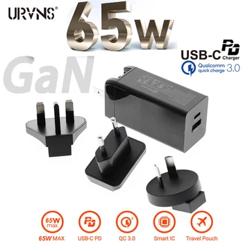 

URVNS 65W USB C GaN Charger Quick Charge 3.0 Type C PD Fast Adapter with QC3.0 Portable Power Adapter For iPhone Xiaomi Laptop