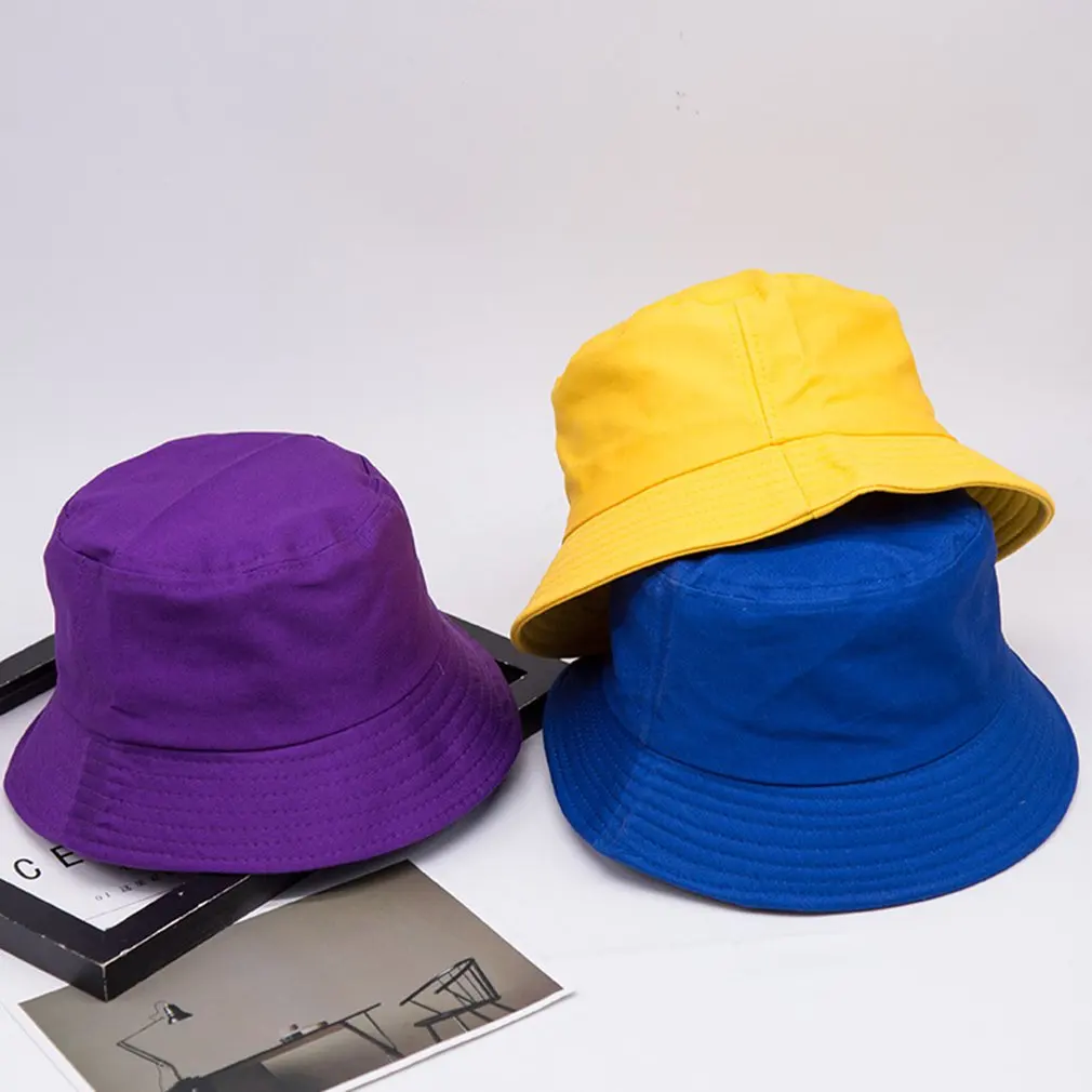 New Fashion solid Hat White Black Bucket Hat Reversible Fisherman Caps Summer Hats For Women Gorras фиолетовая Шляпа рыбака