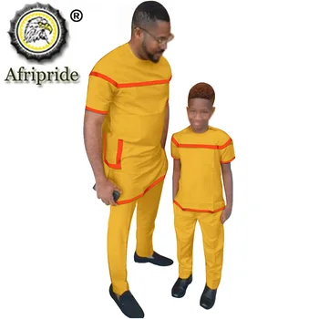 

(customizable size) African fashion father son + men's T-shirt and pants Ankara leisure 100% cotton
