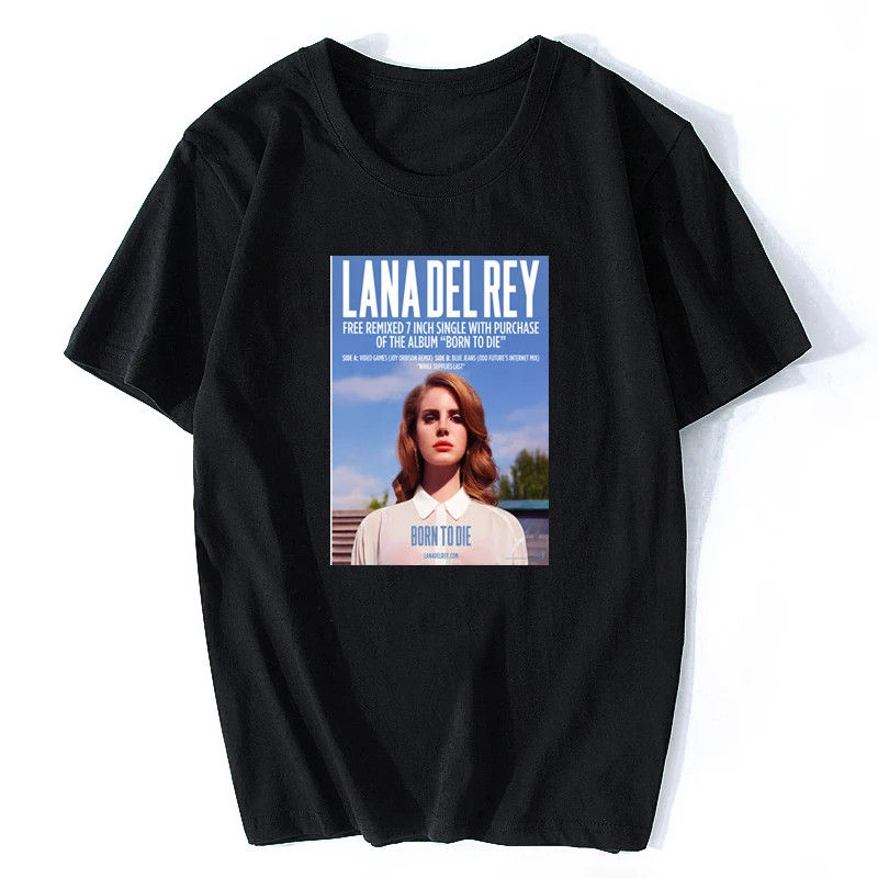 Lana Del Rey Music хлопковая Футболка с круглым вырезом размера плюс короткий рукав Брендовая женская футболка Femme винтажные рубашки женские/мужские Tumblr - Цвет: Черный