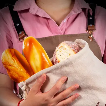 

4Pcs Reusable Bread Bag Natural Linen Baguette Drawstring Pouch Bun Storage Sack Kitchen Food Organizer Candy Bags