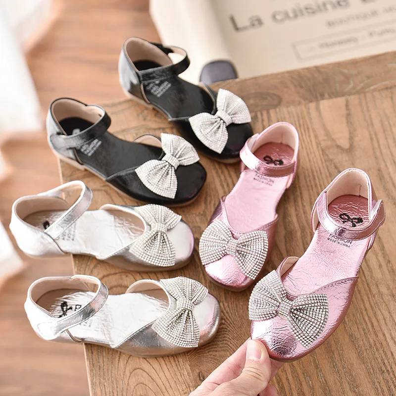 Silver black pink little Baby Girls Shoes Childrens princess shoes bowknot Girls shoes Spring Autumn Dance Wedding Party Shoes
