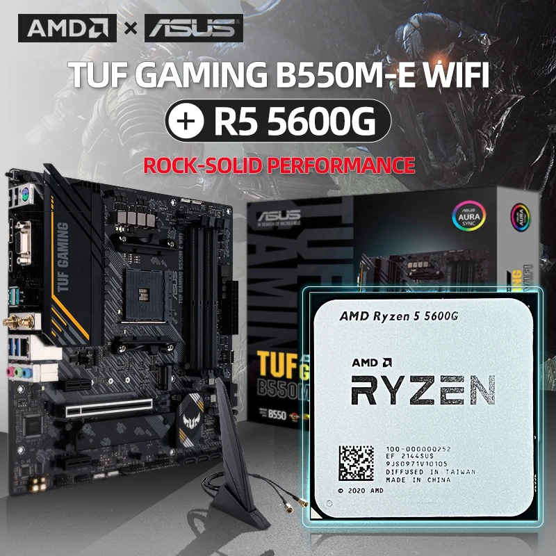 AMD New Ryzen 5 5600G R5 CPU + ASUS TUF GAMING B550M-E (Wi-Fi) Материнская плата Micro-ATX B550M B550 DDR4 поддержка R7 R9 |