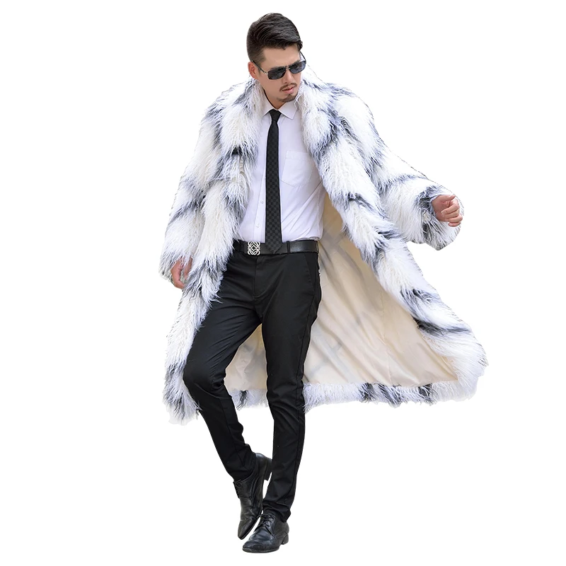 Мужская зимняя белая шуба из искусственной шерсти с длинным рукавом|long fur coat man|mens