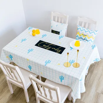 

Simple Blue Cotton and Linen Waterproof Table Cloth Coffee Table Tablecloth Square Tablecloth ok