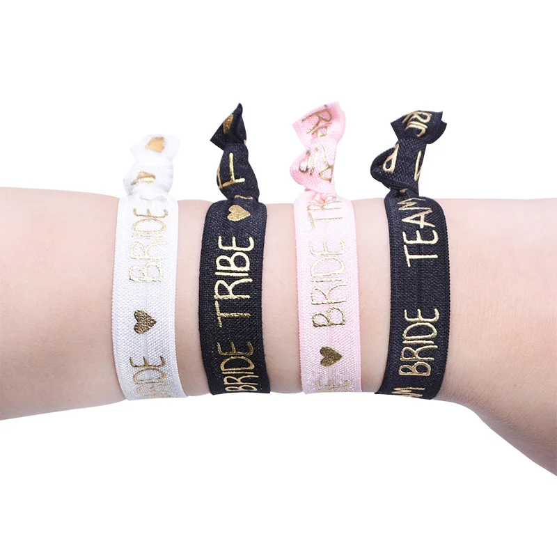 10 шт./лот белый розовый черный золотой шнурок для волос с надписью Bride Tribe