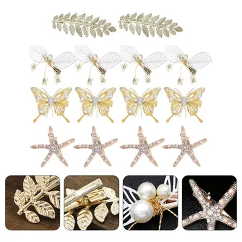 

14pcs Beautiful Elegant Leaves Durable Pearl Shiny Hairpins Hair Barrettes Pearl Headdress Hair Accessories Alloy Hairpins