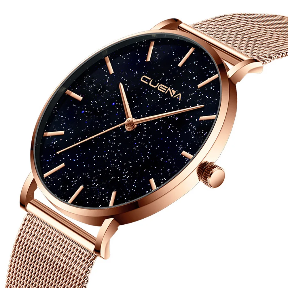 Женские часы Современная мода черные кварцевые часы женские сетчатые браслет из нержавеющей стали Премиум качество повседневные наручные часы для женщин
