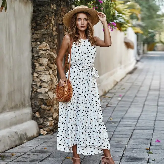 

Summer Women Bohemia Beach style spaghetti strap Sexy Backless O-Neck halter peacock flower print Ankle-lenght dress CL199