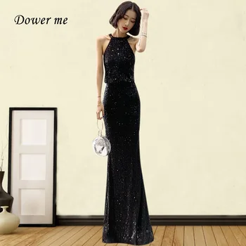 

Black Evening Dresss GK127 Elegant Halter Sleeveless Robe De Soiree Sparkling Sequined Formal Gown Mermaid Long Evening Dress
