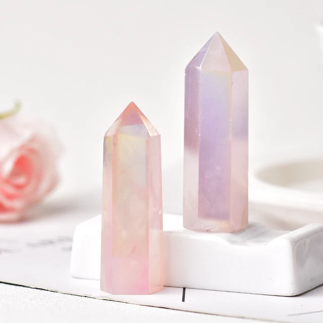 Natural Aura Rose Quartz Crystal Point Wand Healing Stone Meditation Home Decoration Reiki Polished Stone Chakra Tower 5