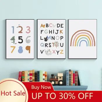 

ABC Poster Alphabet Number Posters And Prints Rainbow Canvas Painting Print Baby Nursery Wall Art Educational Decorative Picture