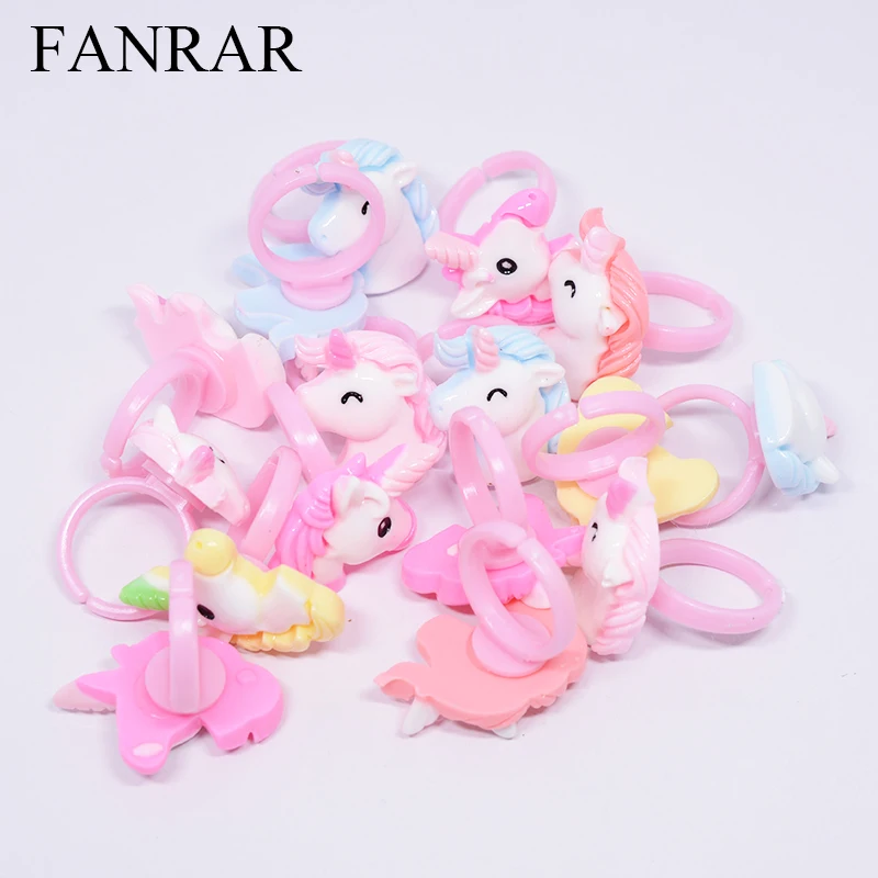 Wholesale 50/100PCS Mix Cartoon Horse Unicorn Finger Girls Kids baby Rings Children Costume Birthday Party Supplies toy Gifts 2