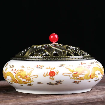 

Chinese Large Incense Burner for Coil/Sticks/Cones Incense Buddhist India Sandalwood mosquito repellent incense Ceramic Censer