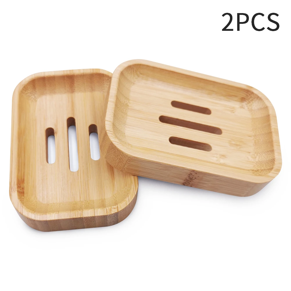 2pc Natural Bamboo Wooden Soap Tray Holder Portable Bathroom Shower Dishe Storage Container Keep Dry Rack Drain | Дом и сад