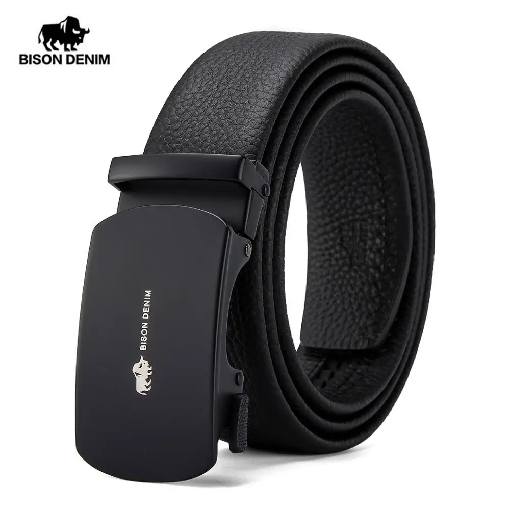 

BISON DENIM Genuine Leather Automatic Buckle Men Belt Fashion Alloy Luxury Youth Leather Simple Business Men's Belt N71498