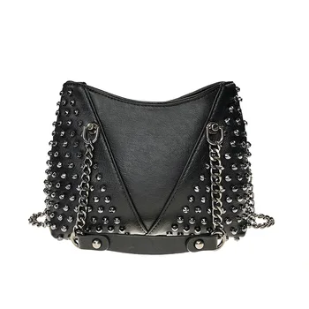 

Rock Rivet Shoulder Bag Female Small Bags For Women Handbags Punk Handbag Leather Women Messenger Bags Purses QZC104