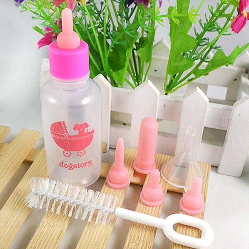 Pet Nurser Nursing Feeding Silicone Bottle Kits with Replacement Nipples Milk Water For Kittens Puppy Hamsters Gerbils a | Дом и сад