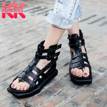 

KemeKiss Women Sandals Genuine Leather Thick Bottom Rivets Summer Shoes Women Shoes Beach Fashion Women Footwear Size 35-40
