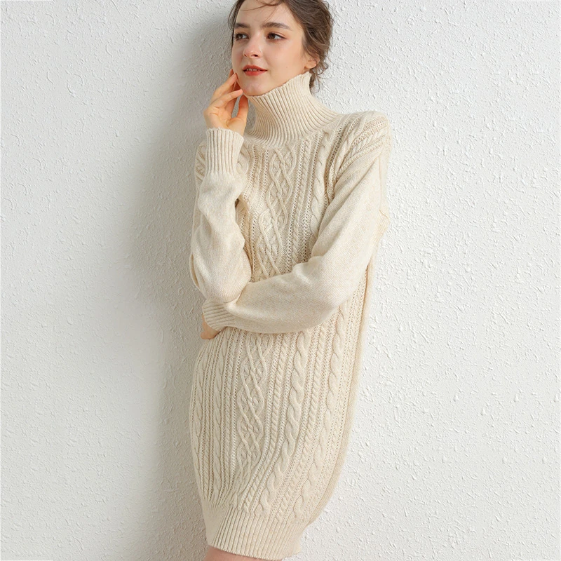 Long Sweater Dress Women Turtleneck ...