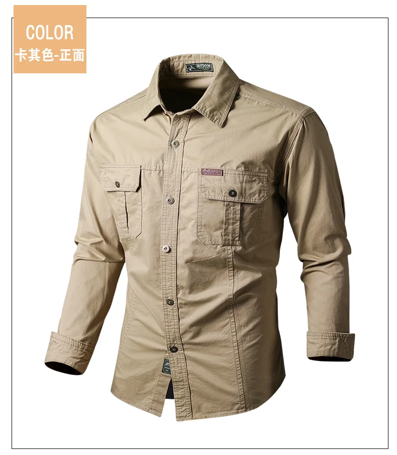 Mens Cotton Military Shirts Men Long 