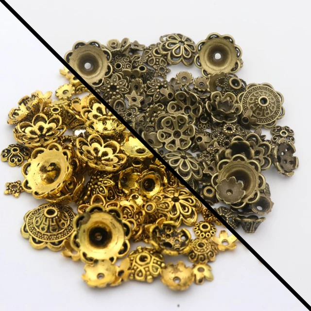 150pcs Mix Tibetan Gold Silver Color Metal Loose Spacer Bead Caps For Diy Jewelry Making Finding Necklace Accessories Wholesale Uneven Mixed 01