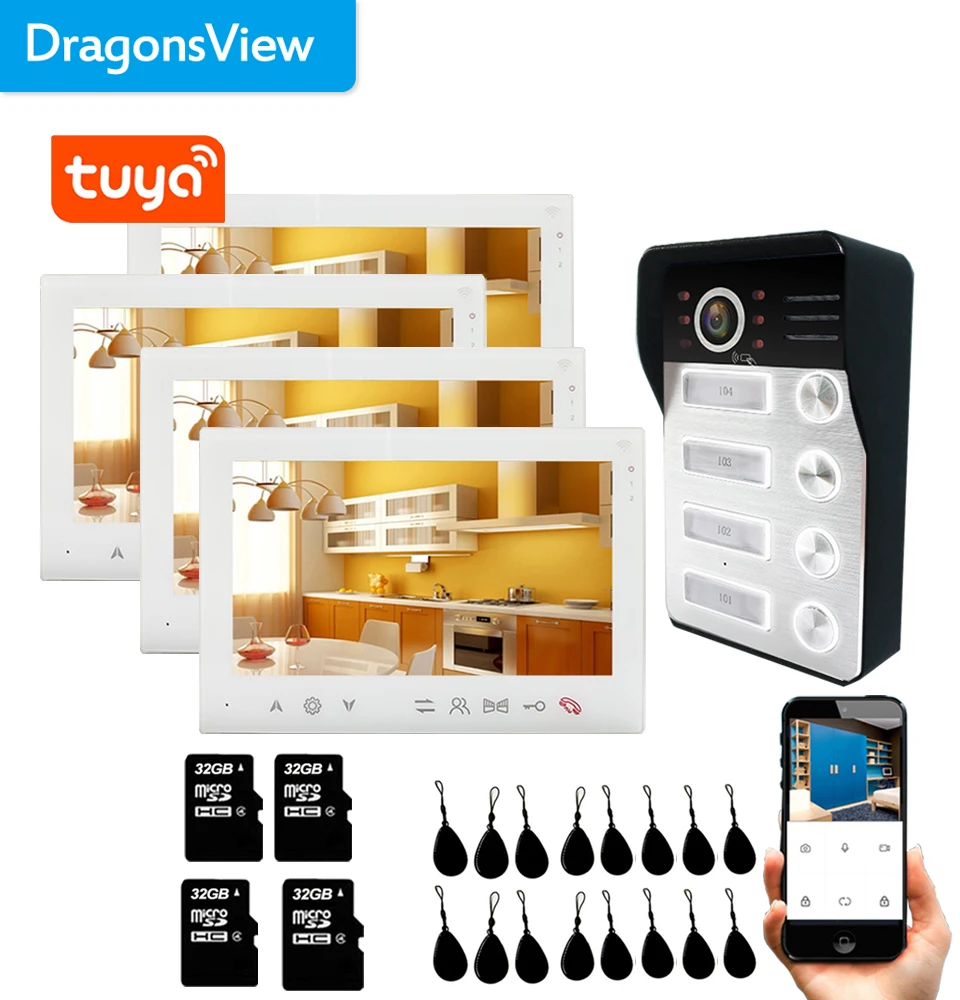Видеодомофон Dragonsview Tuya Smart 7 дюймов Wi-Fi 2/3/4 шт. | Безопасность и защита