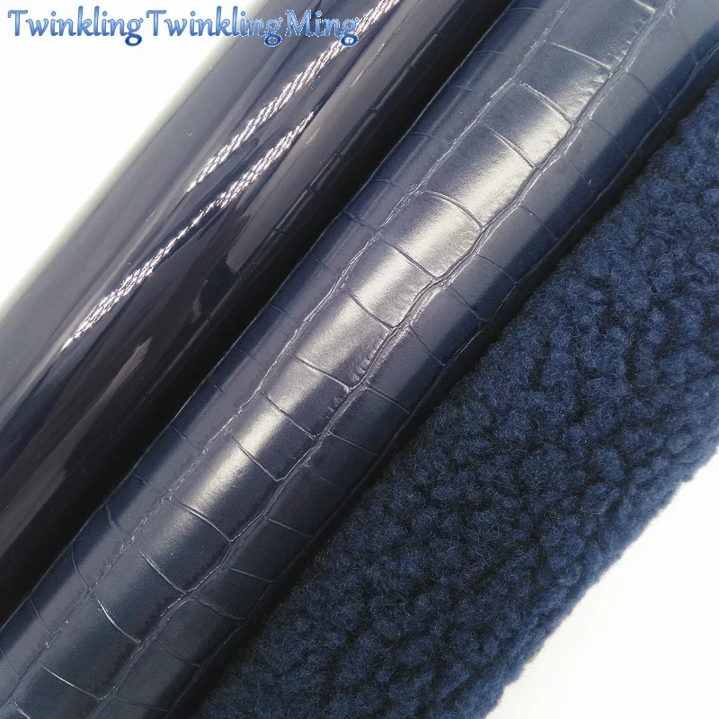 Navy Blue Patent Fabirc Crocodile Faux Leather Fabric Immitation Goat Fur For Bow A4 8&quotx11&quotTwinkling Ming XM433 | Дом и сад